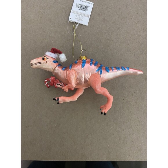 Noble Gems Santa Velociraptor Dinosaur  w Candy Cane Christmas Ornament 6 In - Picture 5 of 5